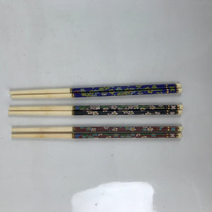 Chinese Ceramic Cloisonné Chopsticks Vtg 3 Pairs Black Brown Blue Boxed JK796