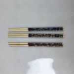 Chinese Ceramic Cloisonné Chopsticks Vtg 3 Pairs Black Brown Blue Boxed JK796