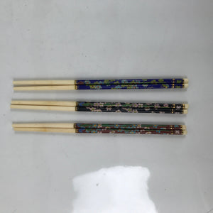 Chinese Ceramic Cloisonné Chopsticks Vtg 3 Pairs Black Brown Blue Boxed JK796