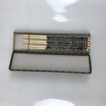 Chinese Ceramic Cloisonné Chopsticks Vtg 3 Pairs Black Brown Blue Boxed JK796