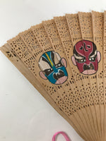 Chinese Folding Fan Sensu Vtg Beijing Opera Color Masks Sandalwood Boxed 4D924