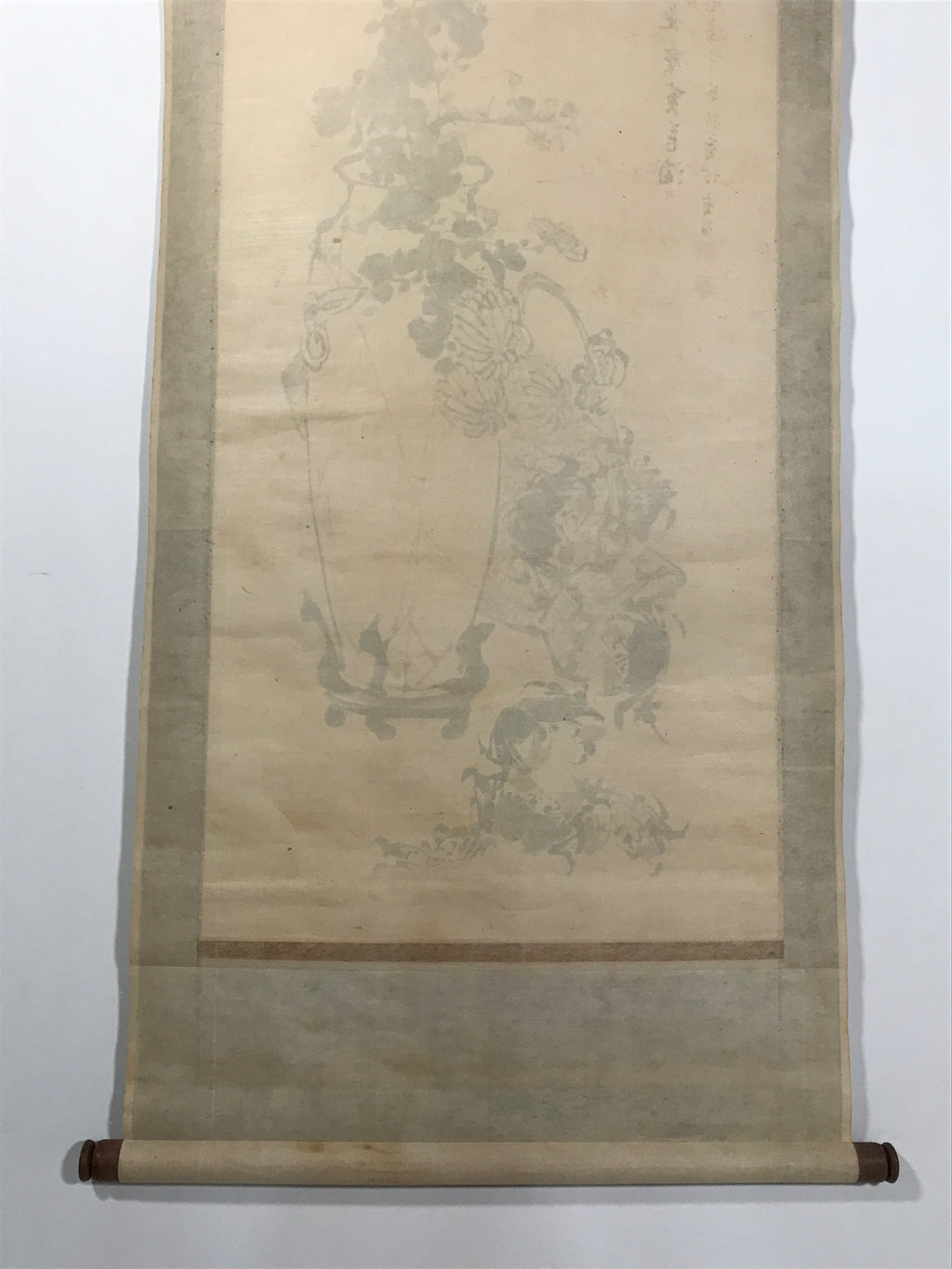 Chinese Hanging Scroll Kakejiku Vtg Chrysanthemum Flowers Poem Color Ink KJ89