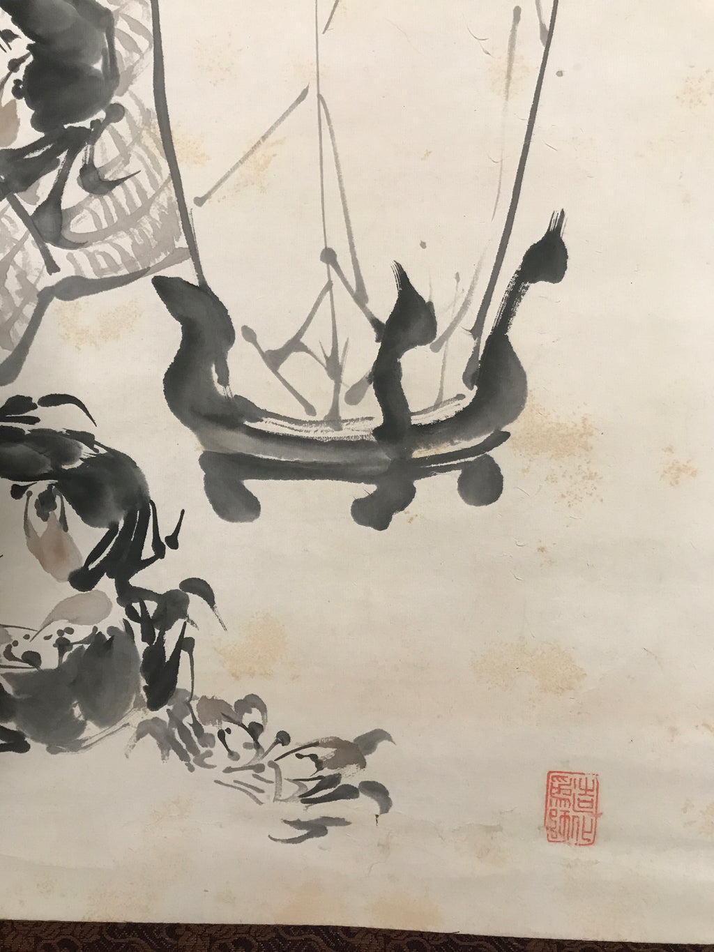 Chinese Hanging Scroll Kakejiku Vtg Chrysanthemum Flowers Poem Color Ink KJ89