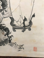 Chinese Hanging Scroll Kakejiku Vtg Chrysanthemum Flowers Poem Color Ink KJ89