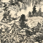 Chinese Hanging Scroll Kakejiku Vtg Mountain Tree River Houses Black KJ125