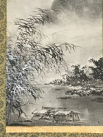 Chinese Hanging Scroll Vtg Kakejiku Winter Boat Landscape Ink Black White KJ69