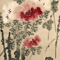 Chinese Hanging Scroll Vtg Red White Flowers Black Leaves Kakejiku SC836
