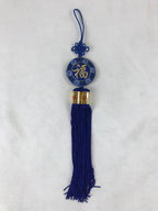 Chinese Kanji Lucky Charm Fabric Tassel Vtg New Year Good Fortune Blue JK649