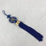 Chinese Kanji Lucky Charm Fabric Tassel Vtg New Year Good Fortune Blue JK649