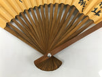 Chinese Paper Folding Fan Sensu Vtg Bamboo Frame Calligraphy House Trees 4D941