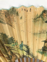 Chinese Paper Folding Fan Sensu Vtg Bamboo Frame Calligraphy House Trees 4D941