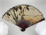 Chinese Paper Folding Fan Sensu Vtg Bamboo Lacquer Frame Bird Calligraphy 4D938