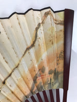 Chinese Paper Folding Fan Sensu Vtg Bamboo Lacquer Frame Bird Calligraphy 4D938