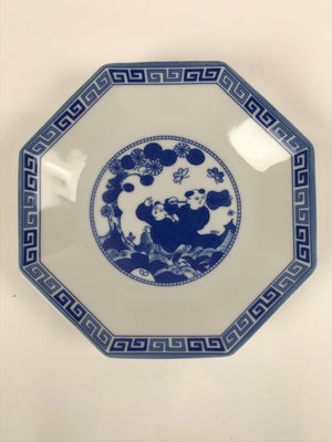 Chinese Porcelain Octagonal Plate Vtg Blue White Tang Children Butterfly PY792