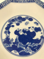 Chinese Porcelain Octagonal Plate Vtg Blue White Tang Children Butterfly PY794