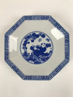 Chinese Porcelain Octagonal Plate Vtg Blue White Tang Children Butterfly PY794