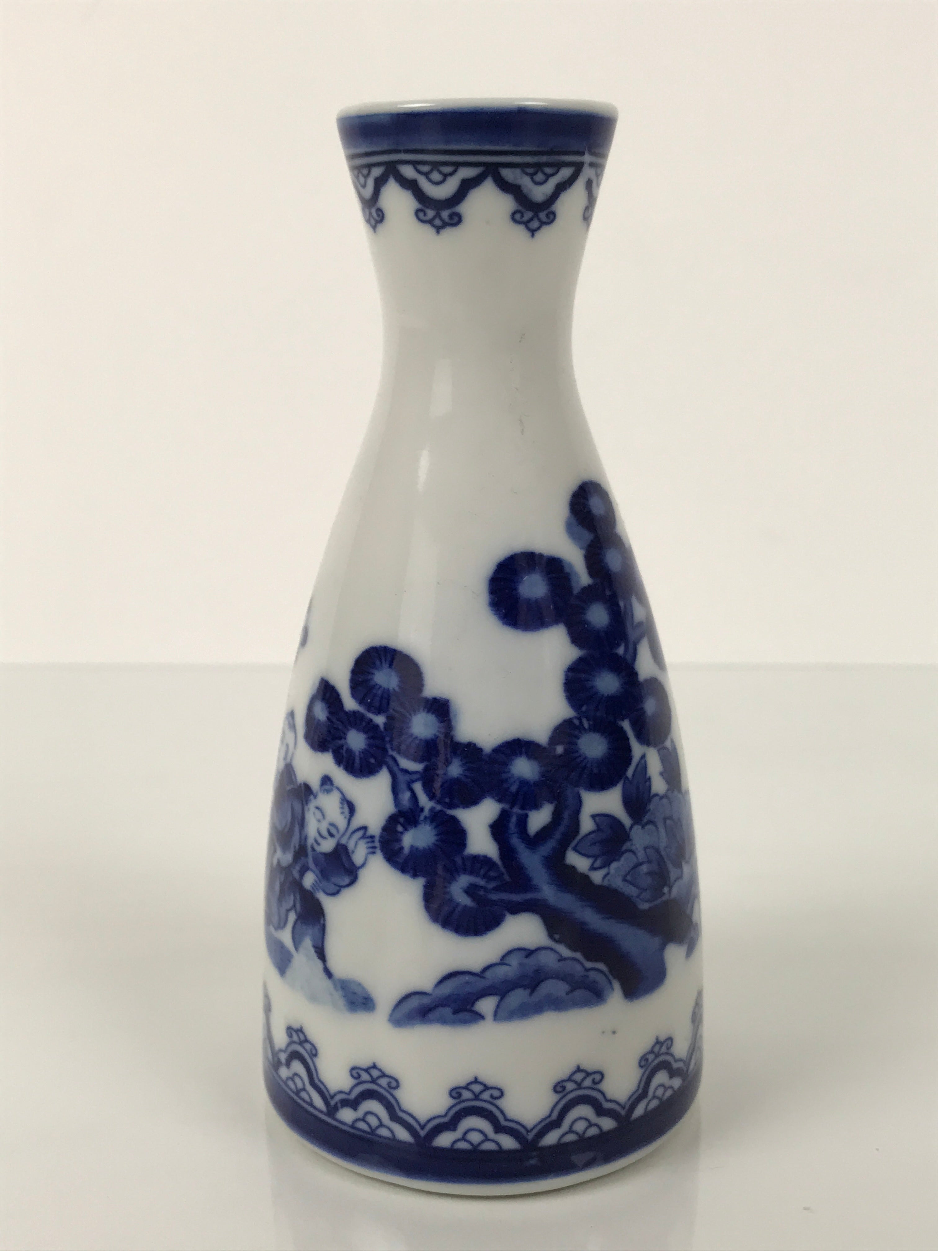 Chinese Porcelain Sake Bottle Tokkuri Vtg Karako Tang Children Blue White TS838