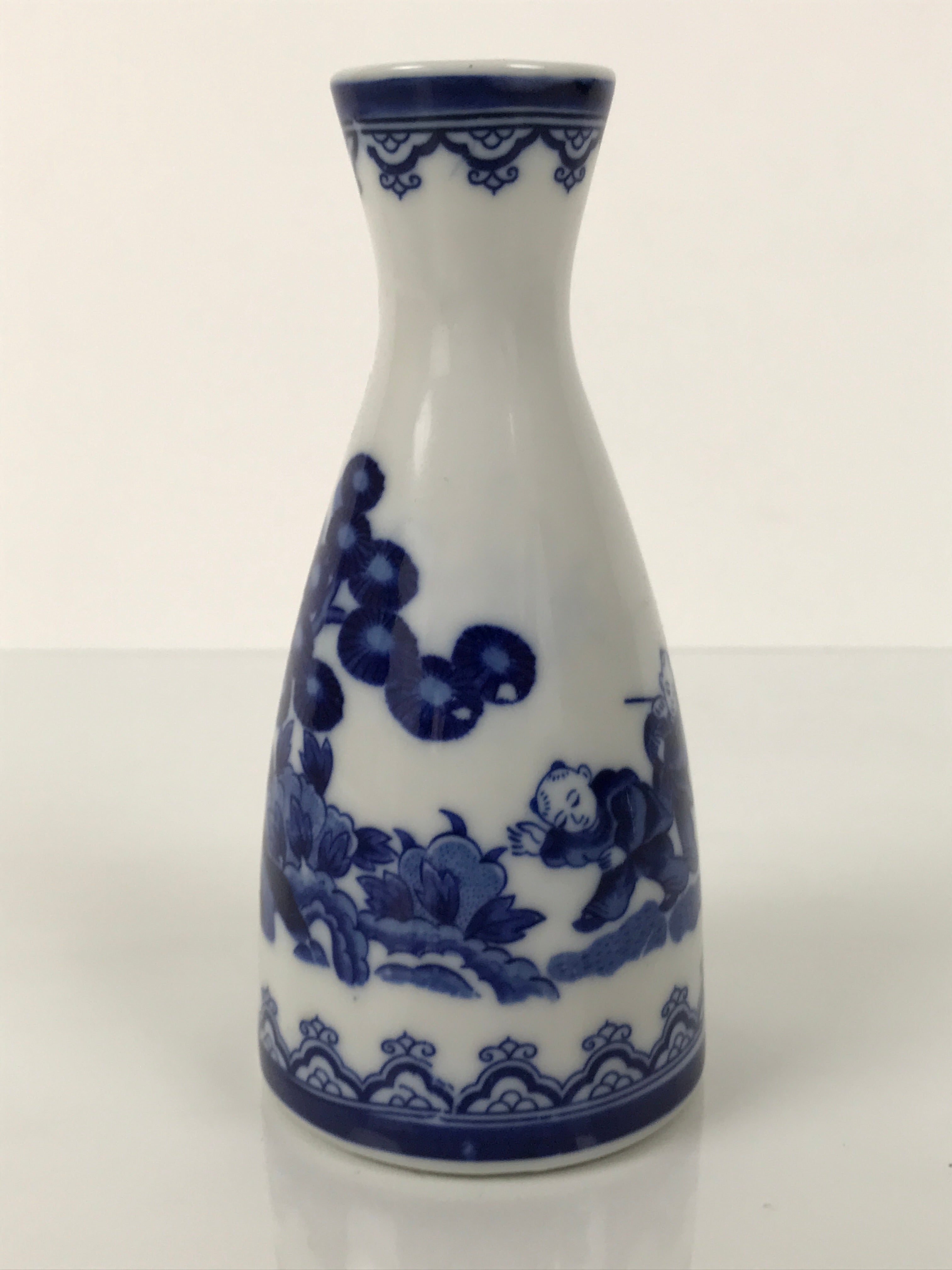 Chinese Porcelain Sake Bottle Tokkuri Vtg Karako Tang Children Blue White TS838