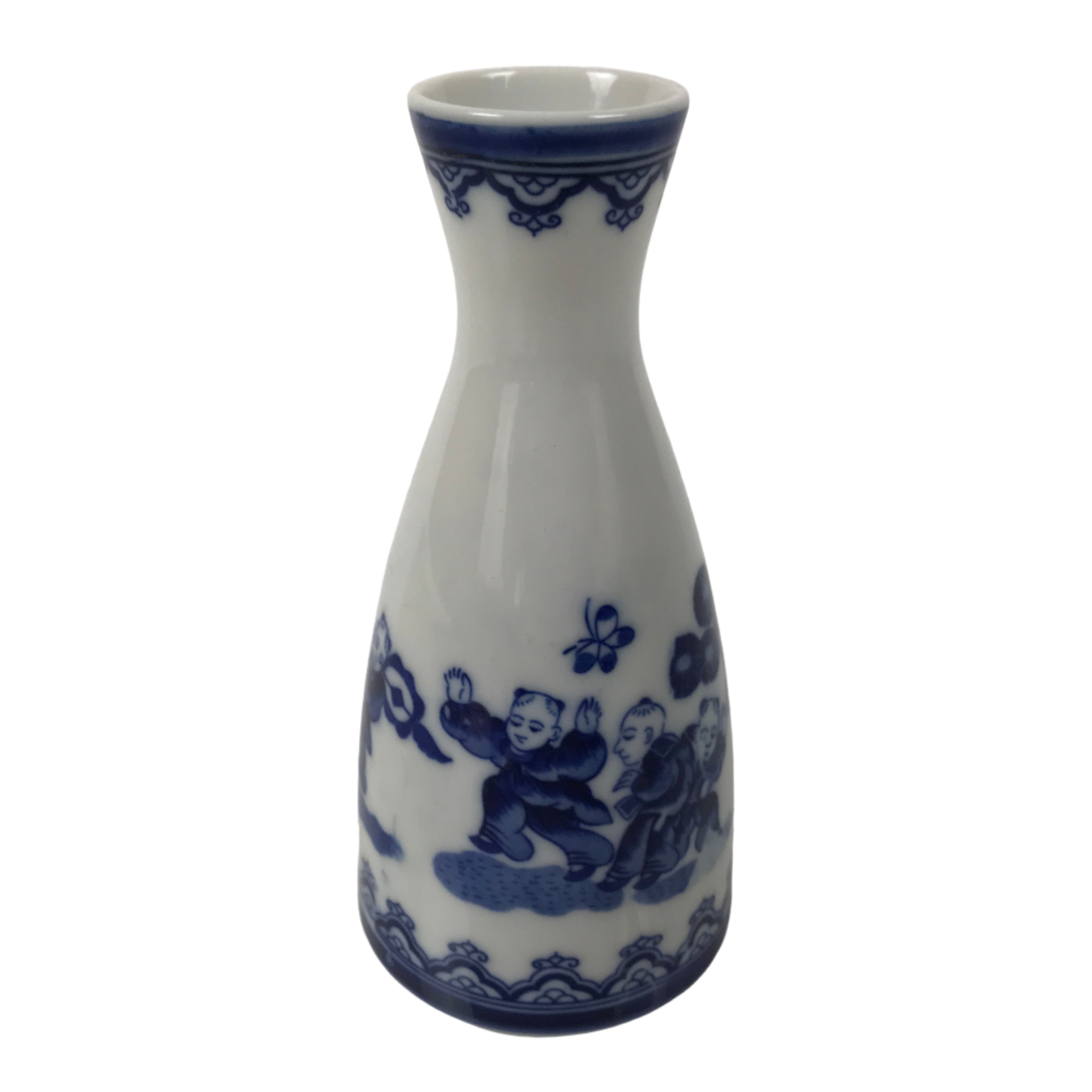 Chinese Porcelain Sake Bottle Tokkuri Vtg Karako Tang Children Blue White TS838