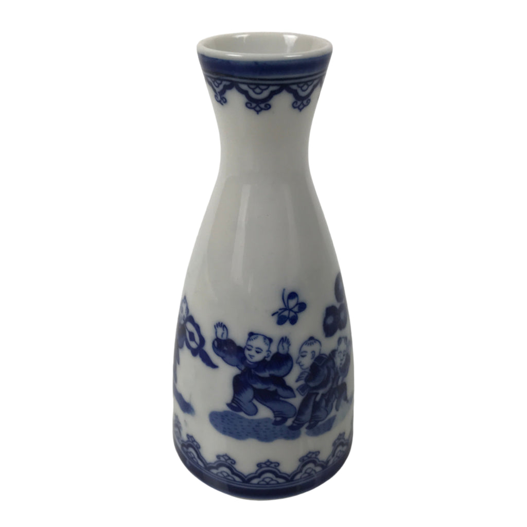 Chinese Porcelain Sake Bottle Tokkuri Vtg Karako Tang Children Blue White TS838