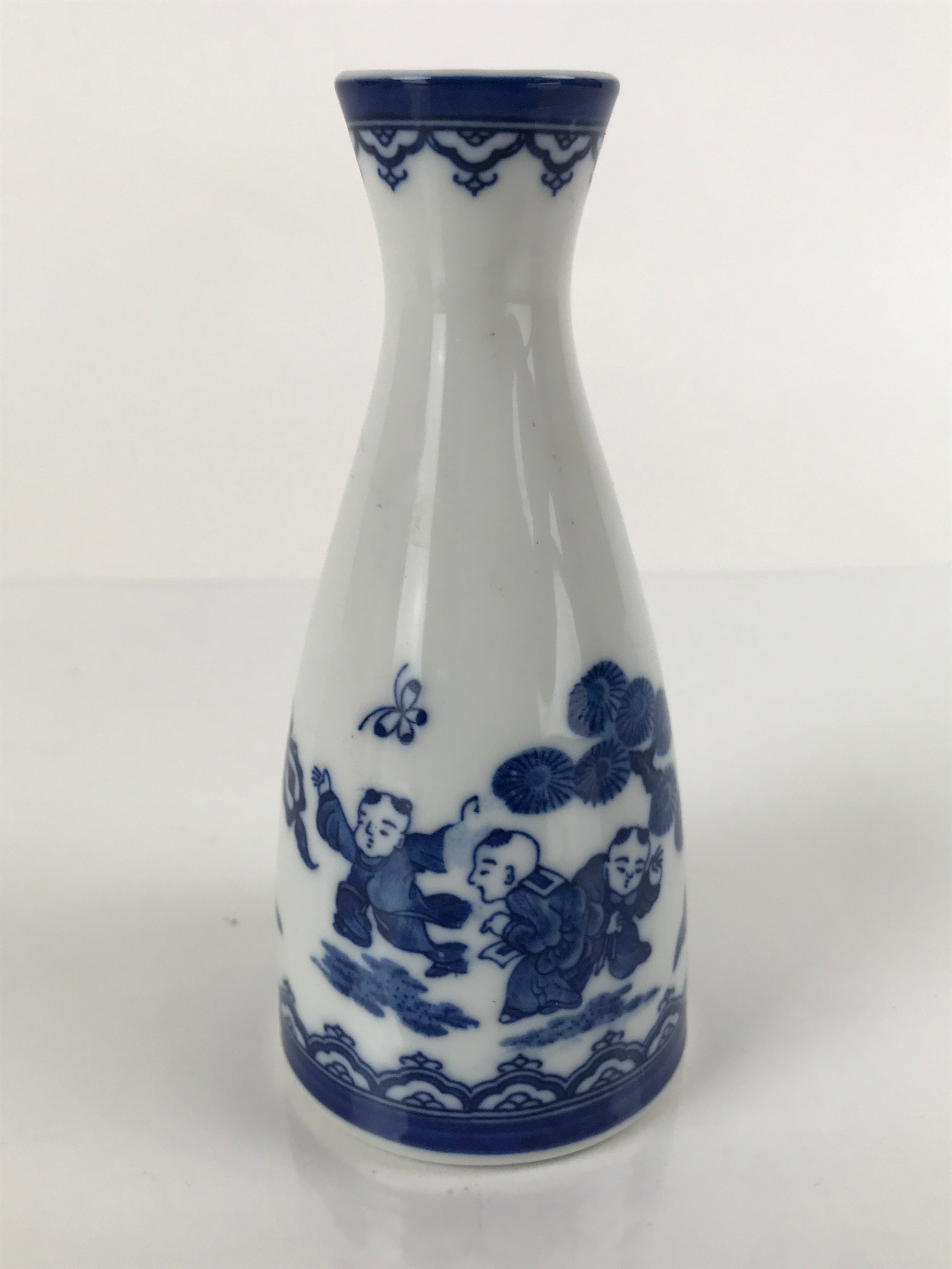 Chinese Porcelain Sake Bottle Tokkuri Vtg Tang Children Playing Blue White TS637