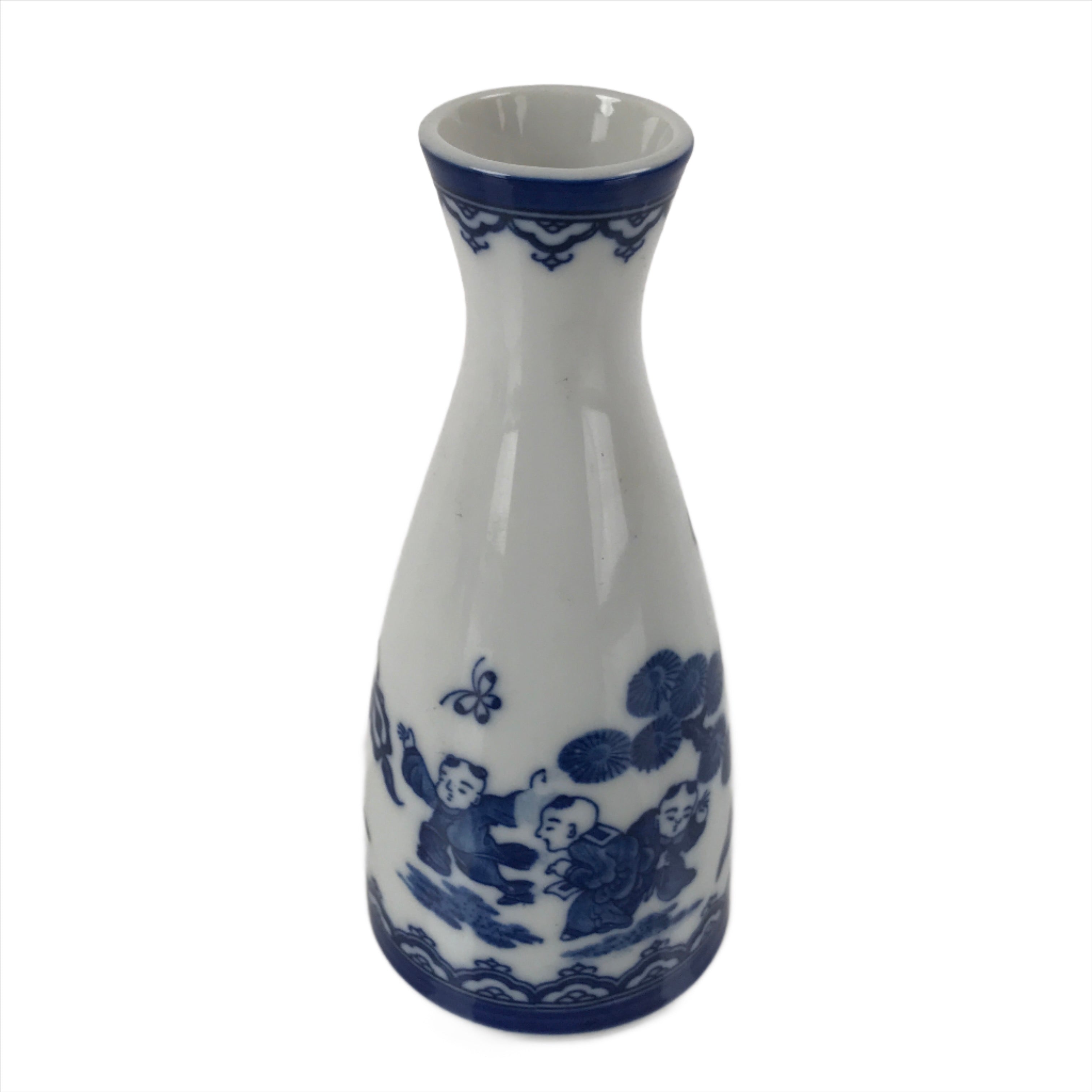 Chinese Porcelain Sake Bottle Tokkuri Vtg Tang Children Playing Blue White TS637