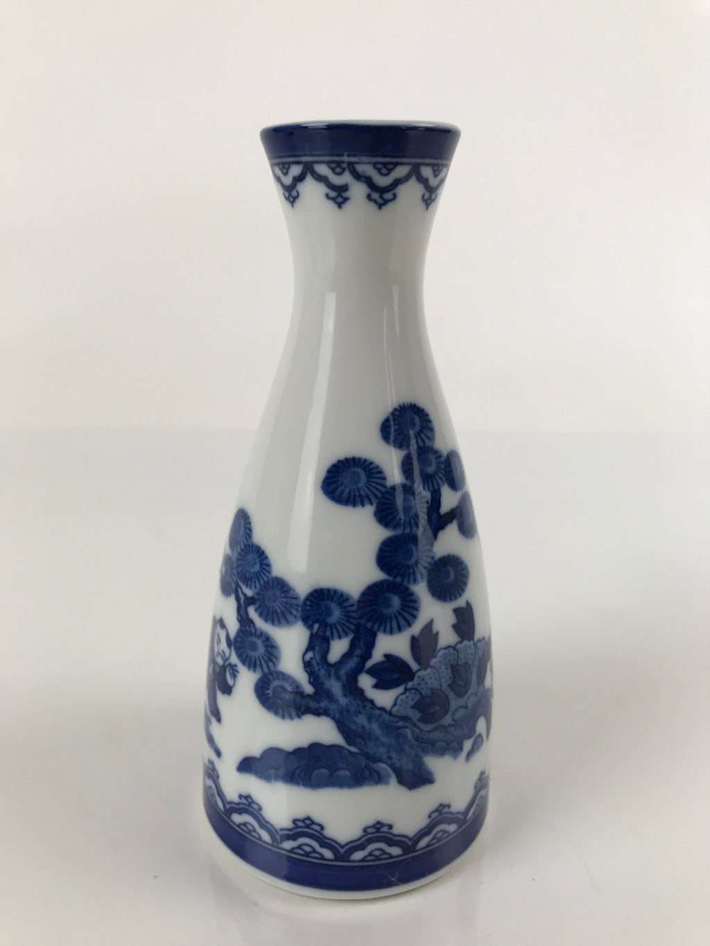 Chinese Porcelain Sake Bottle Tokkuri Vtg Tang Children Playing Blue White TS638