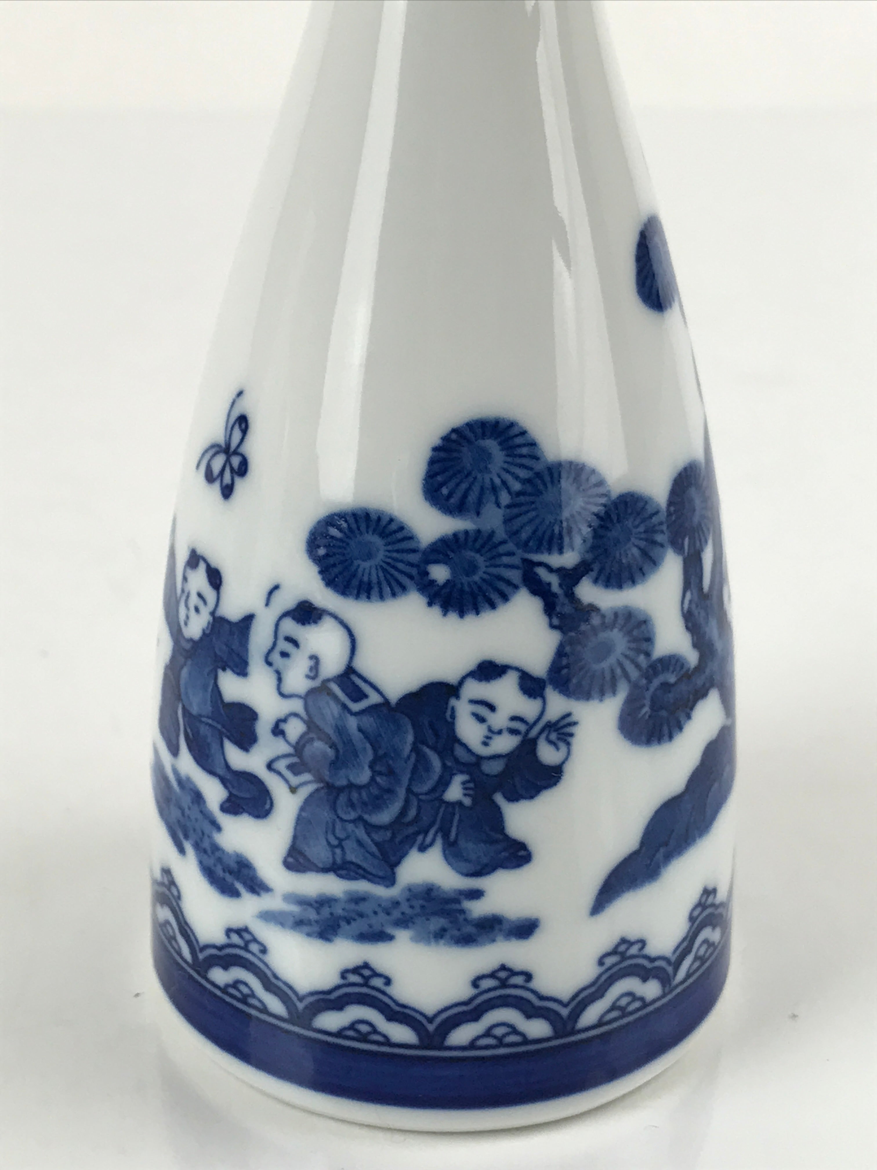 Chinese Porcelain Sake Bottle Tokkuri Vtg Tang Children Playing Blue White TS638