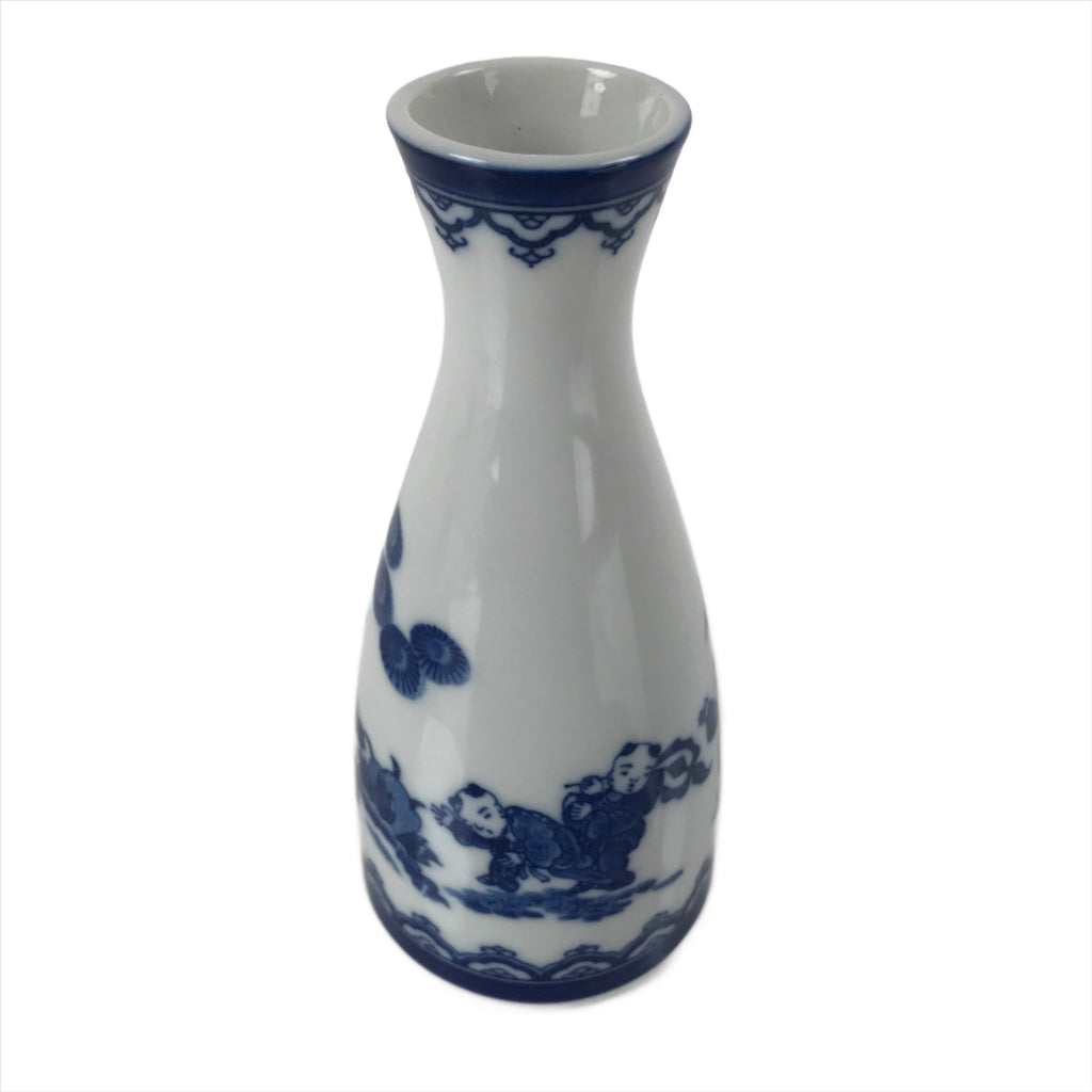 Chinese Porcelain Sake Bottle Tokkuri Vtg Tang Children Playing Blue White TS638