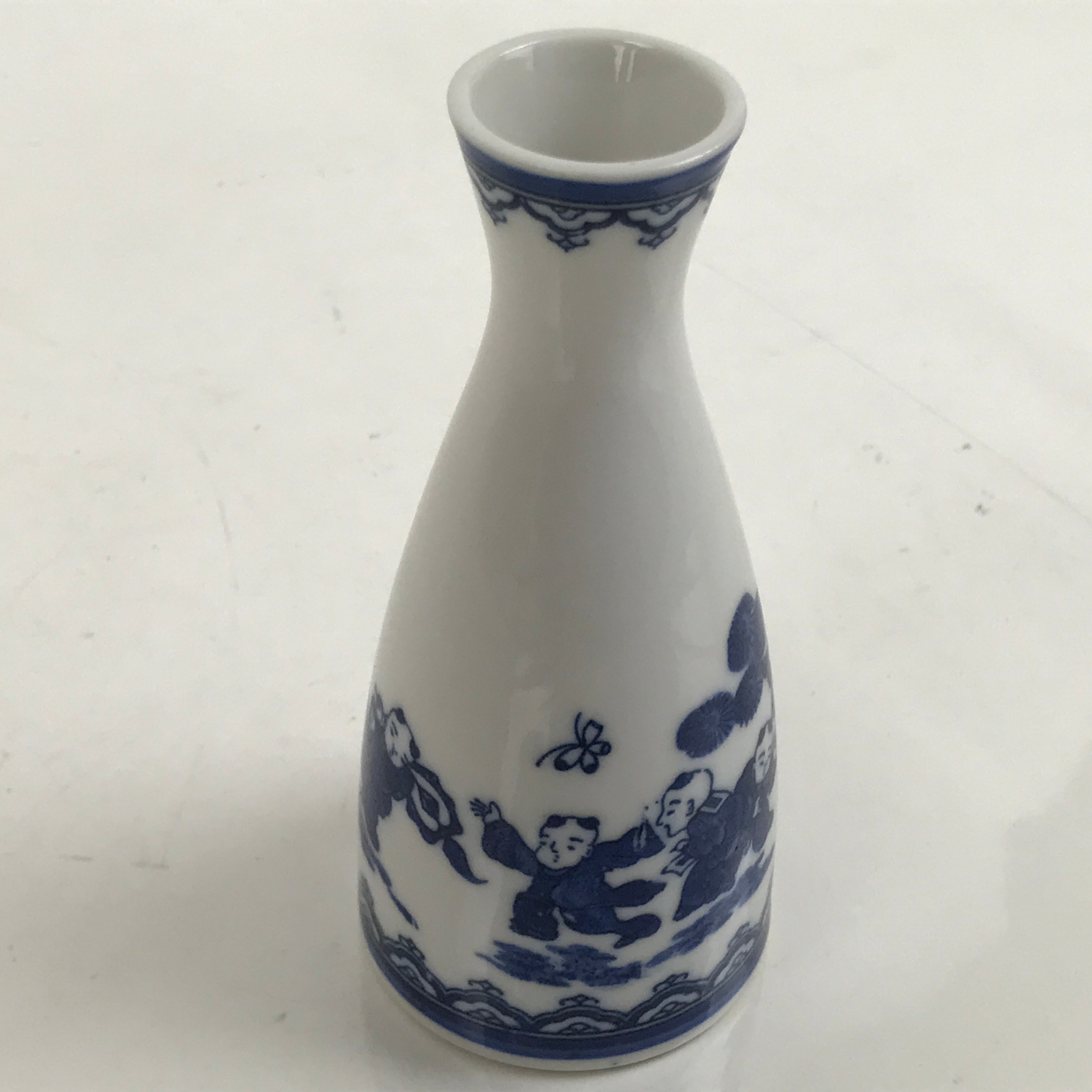 Chinese Porcelain Sake Bottle Tokkuri Vtg Tang Children Playing Blue White TS712