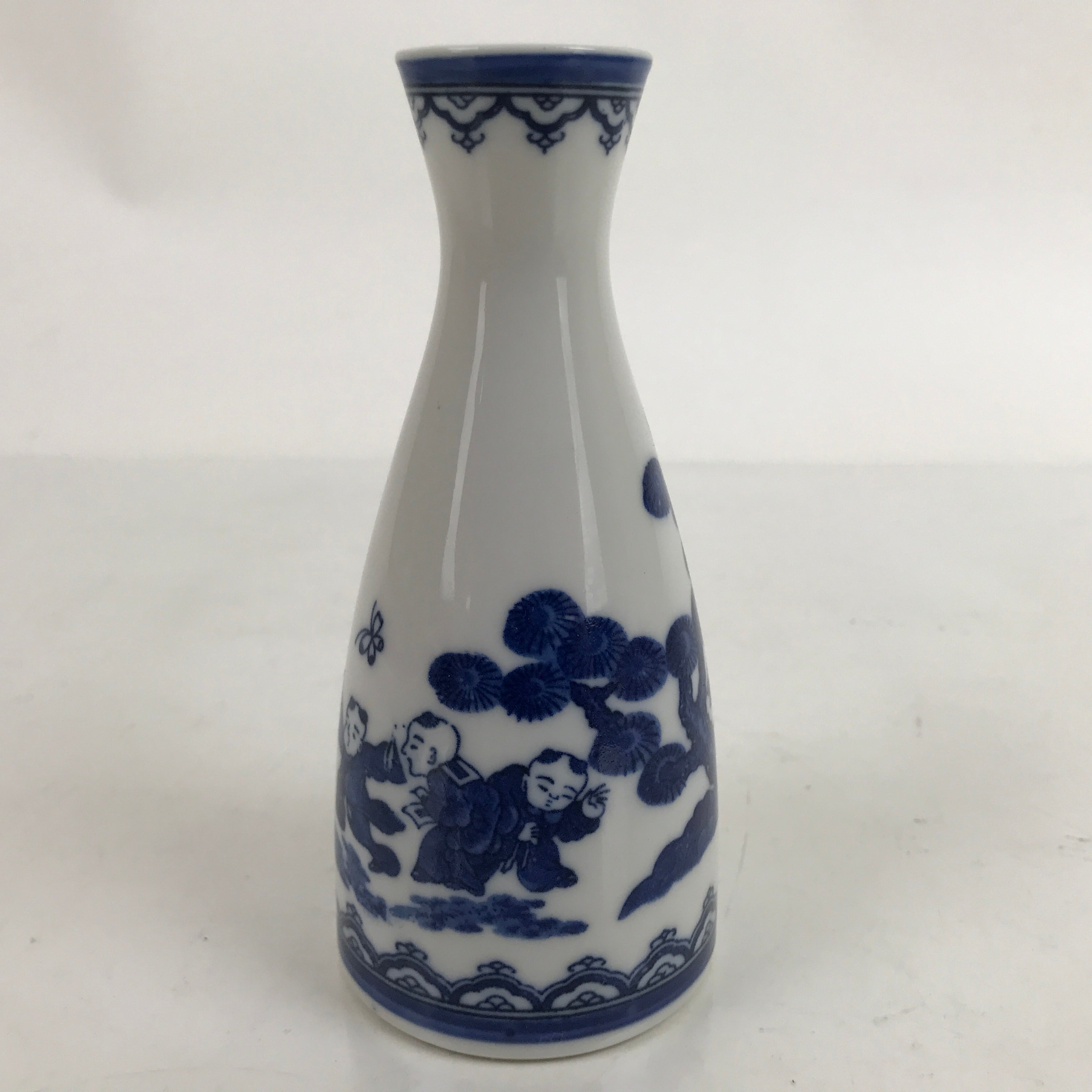 Chinese Porcelain Sake Bottle Tokkuri Vtg Tang Children Playing Blue White TS712