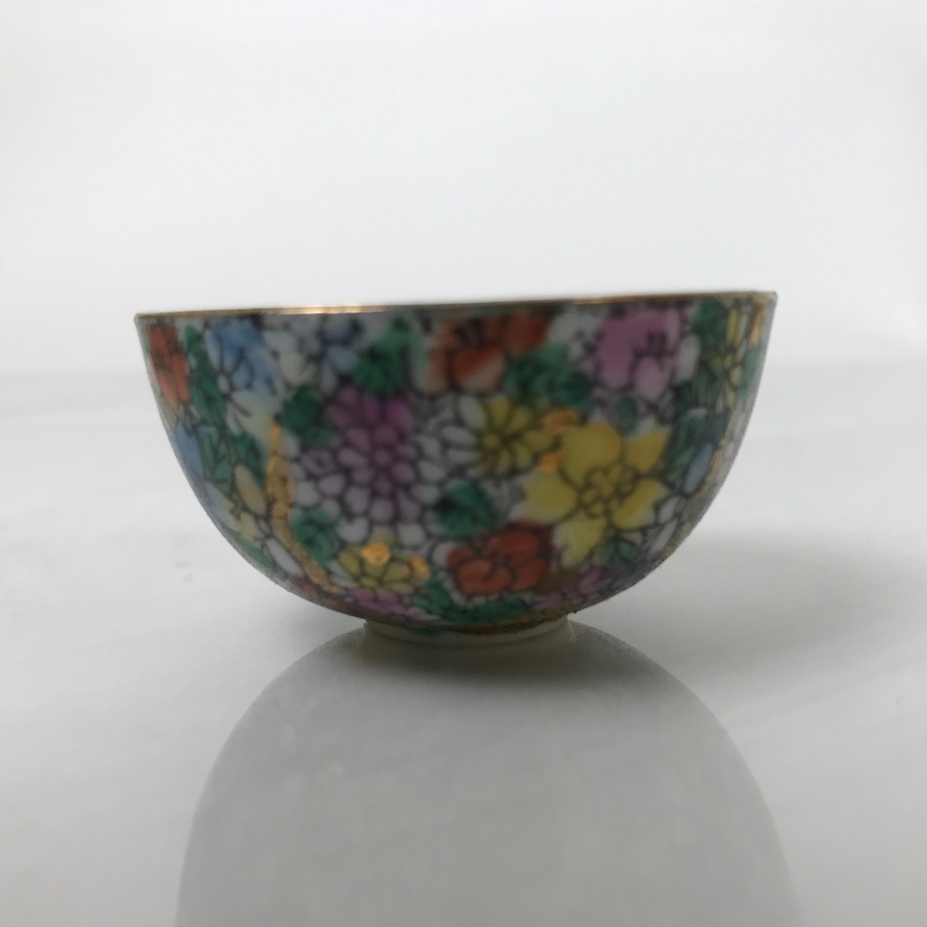 Chinese Porcelain Sake Cup Vtg Ochoko Flower God Peach Gold Colorful Gold G277
