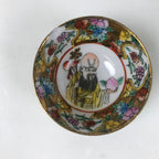 Chinese Porcelain Sake Cup Vtg Ochoko Flower God Peach Gold Colorful Gold G277