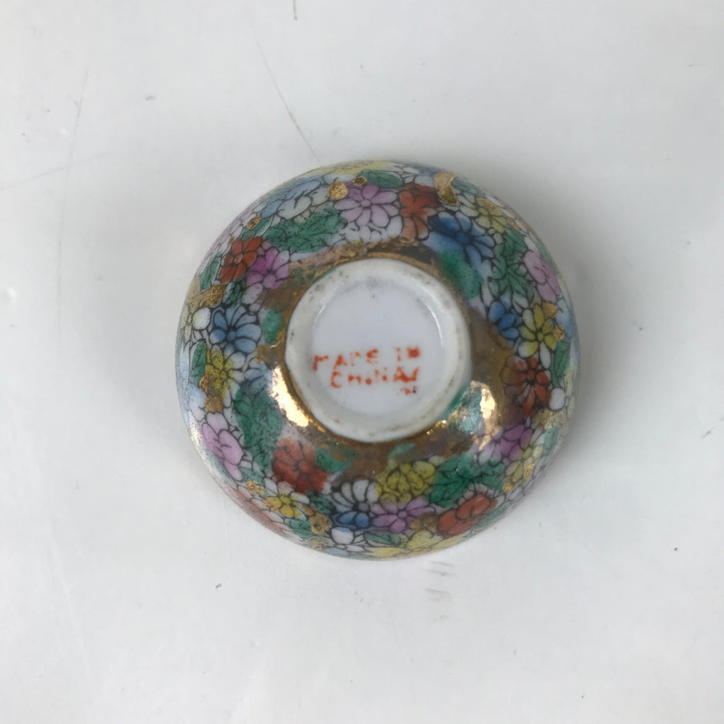 Chinese Porcelain Sake Cup Vtg Ochoko Flower God Peach Gold Colorful Gold G277