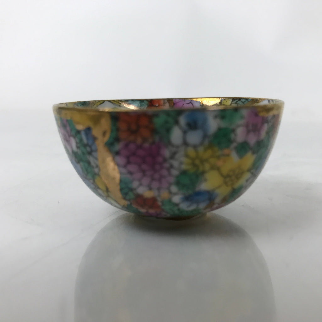 Chinese Porcelain Sake Cup Vtg Ochoko Flower Man Baby Gold Colorful Gold G276