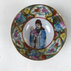 Chinese Porcelain Sake Cup Vtg Ochoko Flower Man Baby Gold Colorful Gold G276