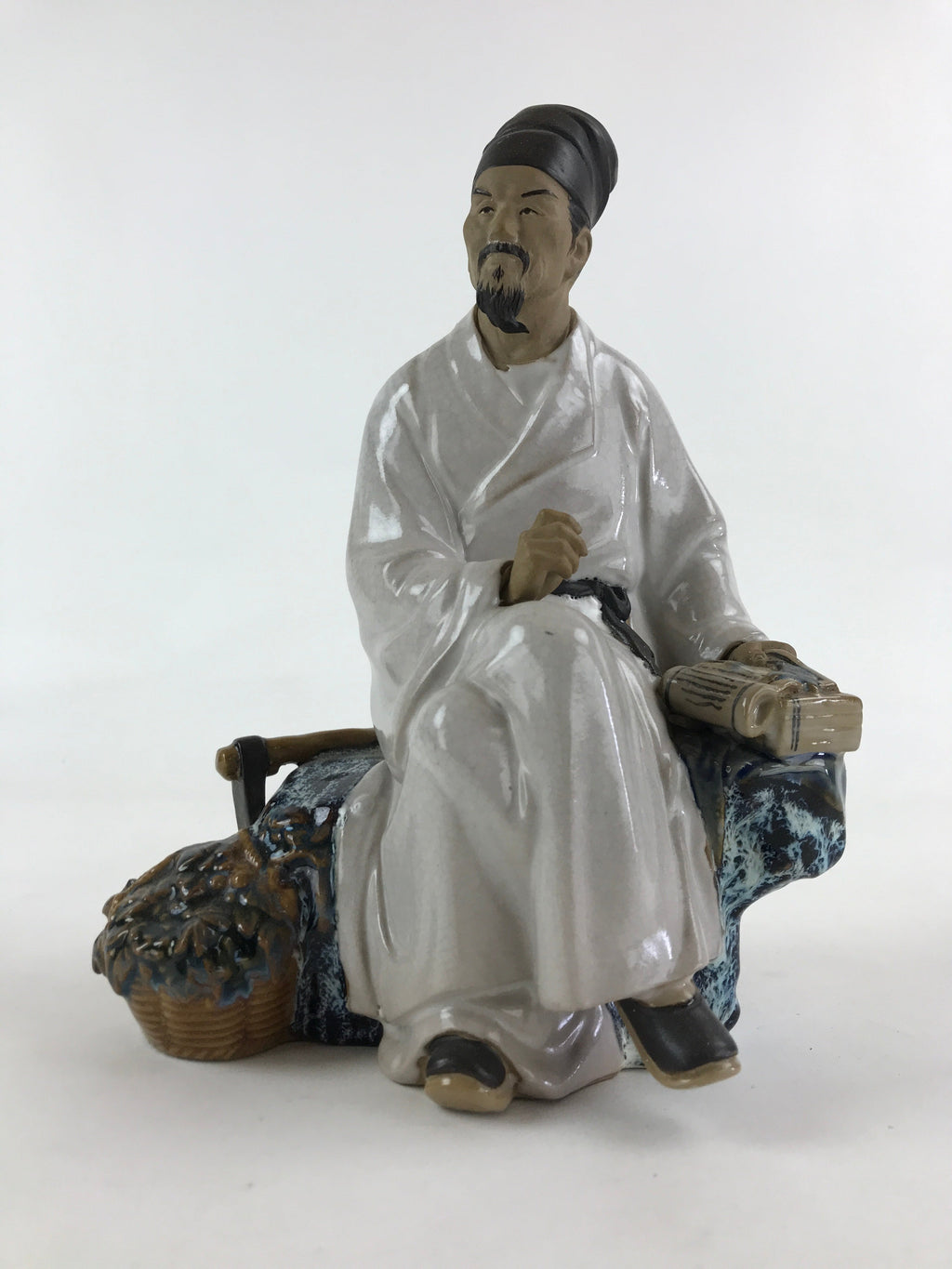 Chinese Porcelain Seated Scholar Mudman 1950's Figurine Statue Book Robe BD919