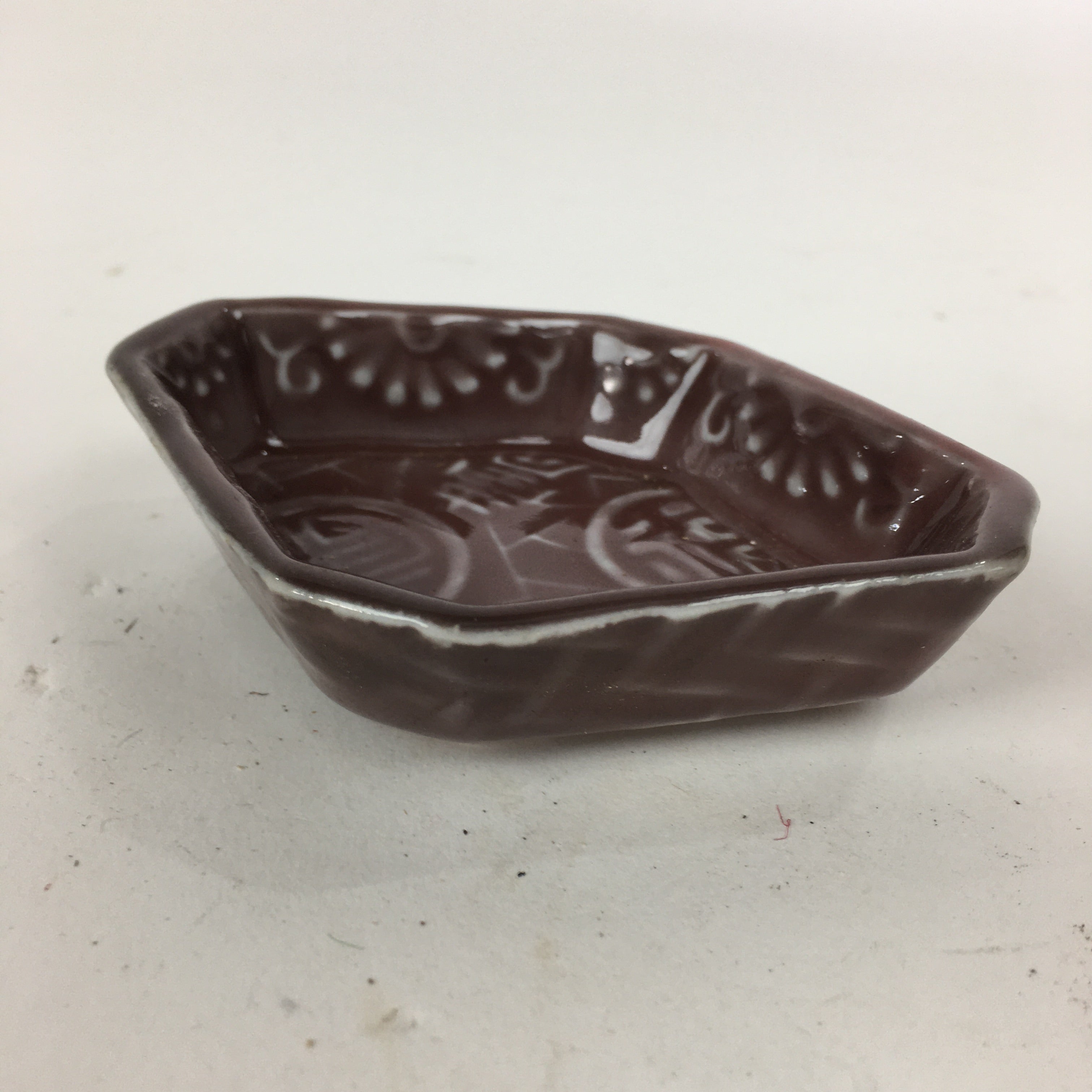 Chinese Porcelain Soy Sauce Dipping Dish Vtg Small Brown Ceramic Shoyuzara PP854
