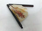 Chinese Radial Paper Folding Fan Vtg Sensu Black Metal Frame Cherry Blossom 5D24
