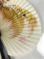 Chinese Radial Paper Folding Fan Vtg Sensu Black Metal Frame Cherry Blossom 5D24