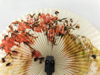 Chinese Radial Paper Folding Fan Vtg Sensu Black Metal Frame Cherry Blossom 5D24