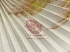 Chinese Radial Paper Folding Fan Vtg Sensu Black Metal Frame Cherry Blossom 5D24