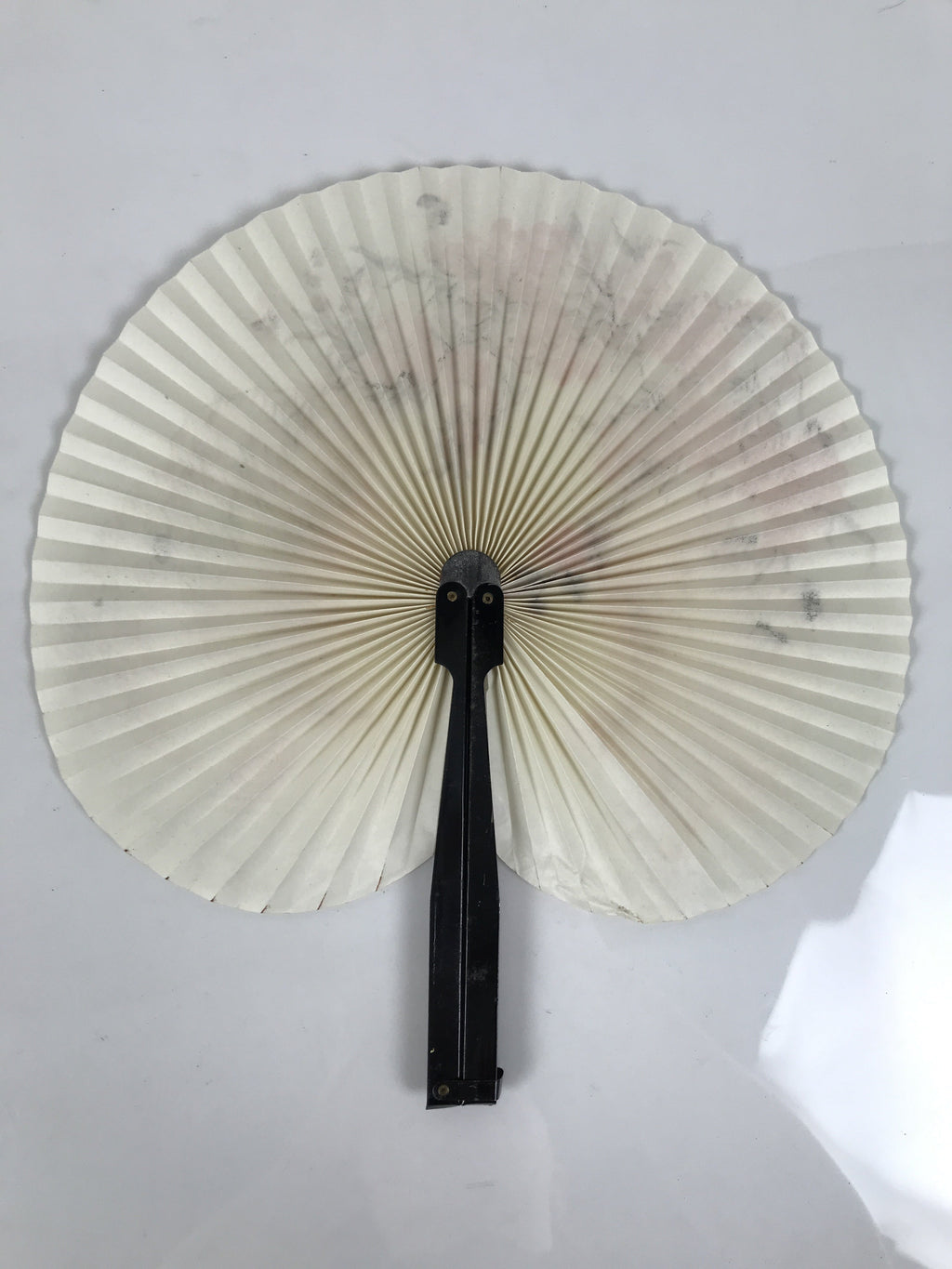 Chinese Radial Paper Folding Fan Vtg Sensu Black Metal Frame Cherry Blossom 5D24