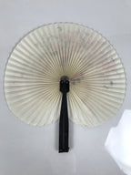 Chinese Radial Paper Folding Fan Vtg Sensu Black Metal Frame Cherry Blossom 5D24