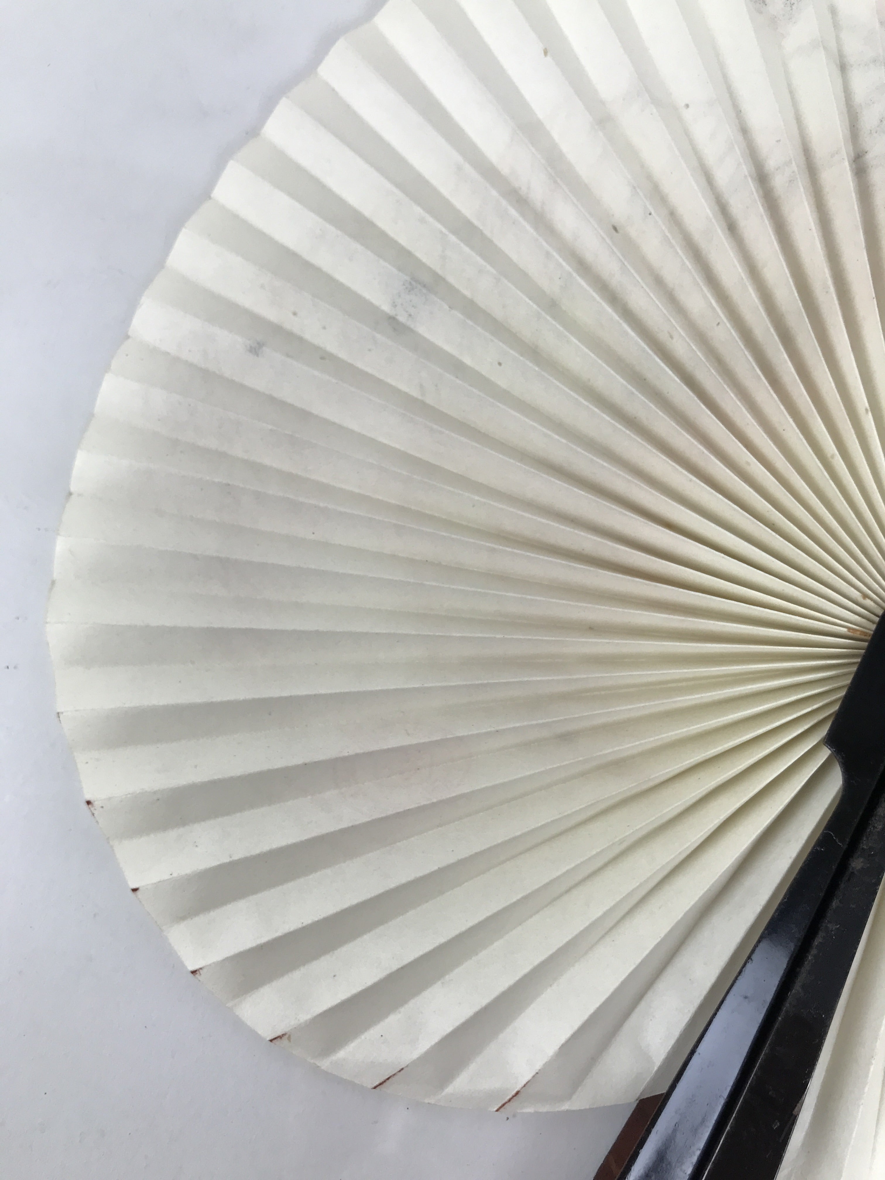 Chinese Radial Paper Folding Fan Vtg Sensu Black Metal Frame Cherry Blossom 5D24