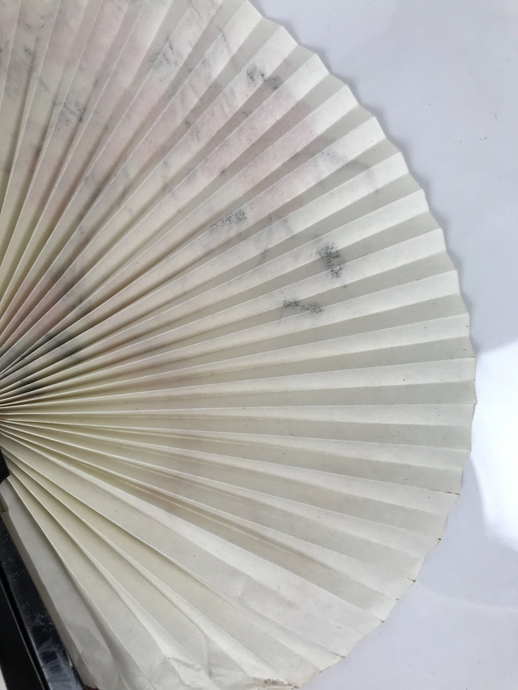 Chinese Radial Paper Folding Fan Vtg Sensu Black Metal Frame Cherry Blossom 5D24