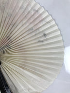 Chinese Radial Paper Folding Fan Vtg Sensu Black Metal Frame Cherry Blossom 5D24