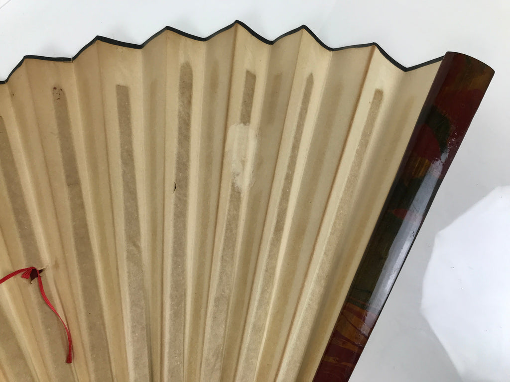 Chinese Silk Paper Folding Fan Botan Peony Sensu Bamboo Frame Green Brown 4D984