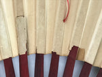 Chinese Silk Paper Folding Fan Botan Peony Sensu Bamboo Frame Green Brown 4D984