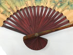Chinese Silk Paper Folding Fan Botan Peony Sensu Bamboo Frame Green Brown 4D984